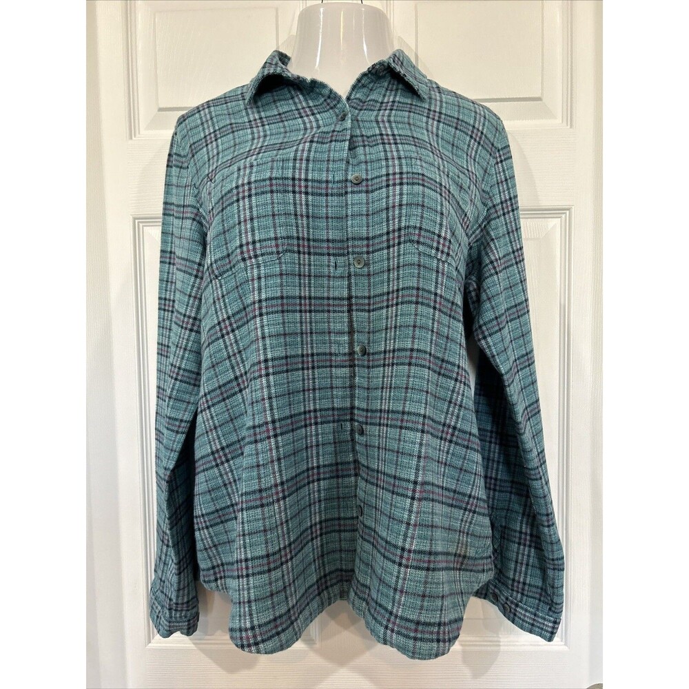 Woolrich Atlantic Plaid Flannel Shirt Cotton Soft Warm Blue Black Red Women's L